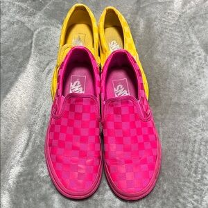 2 PAIR of Vans Bold Pink and Yellow Checkered Slip-Ons